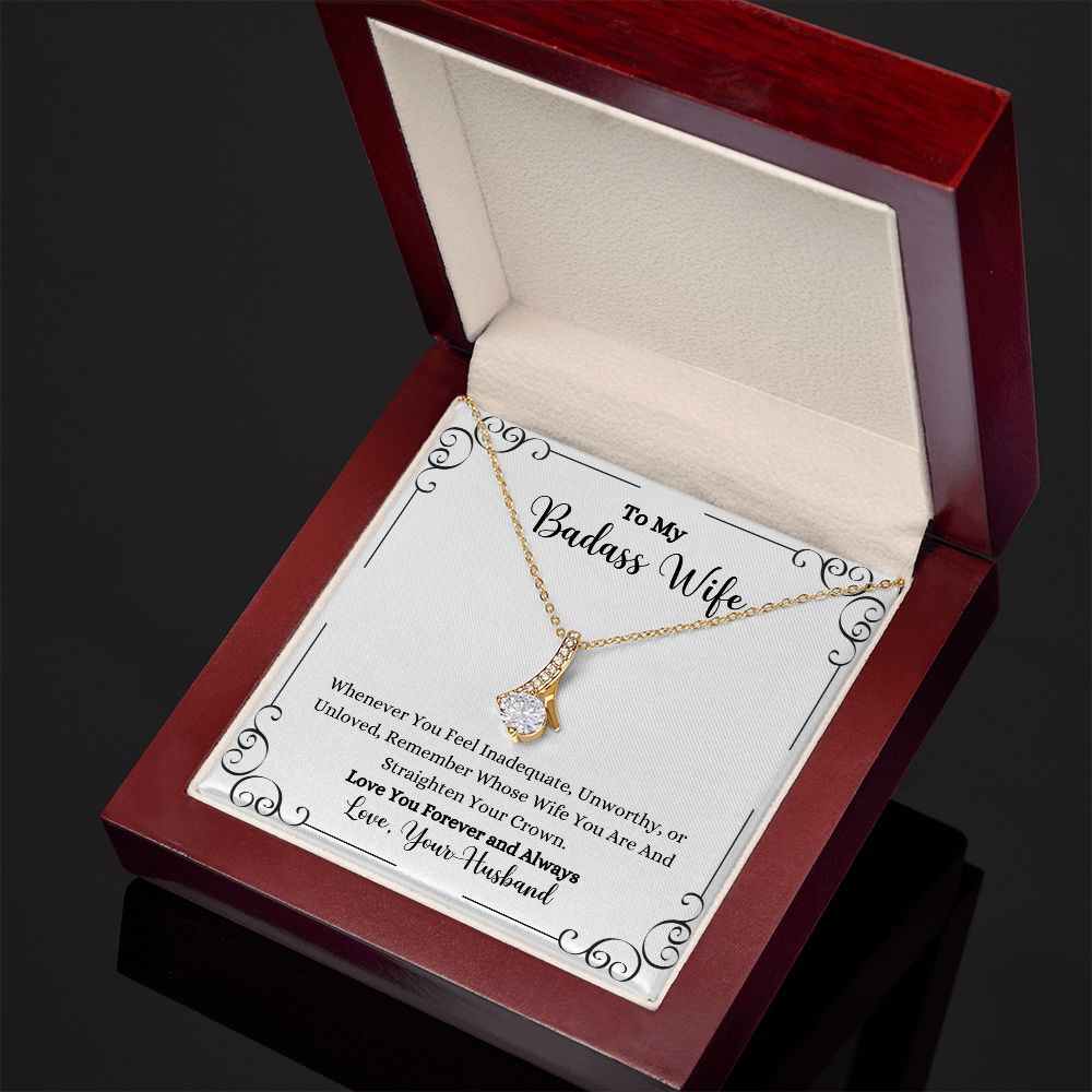 A ShineOn Fulfillment gift box with a Remember Whose Wife You Are Alluring Beauty Necklace - Gift for Wife from Husband in it.