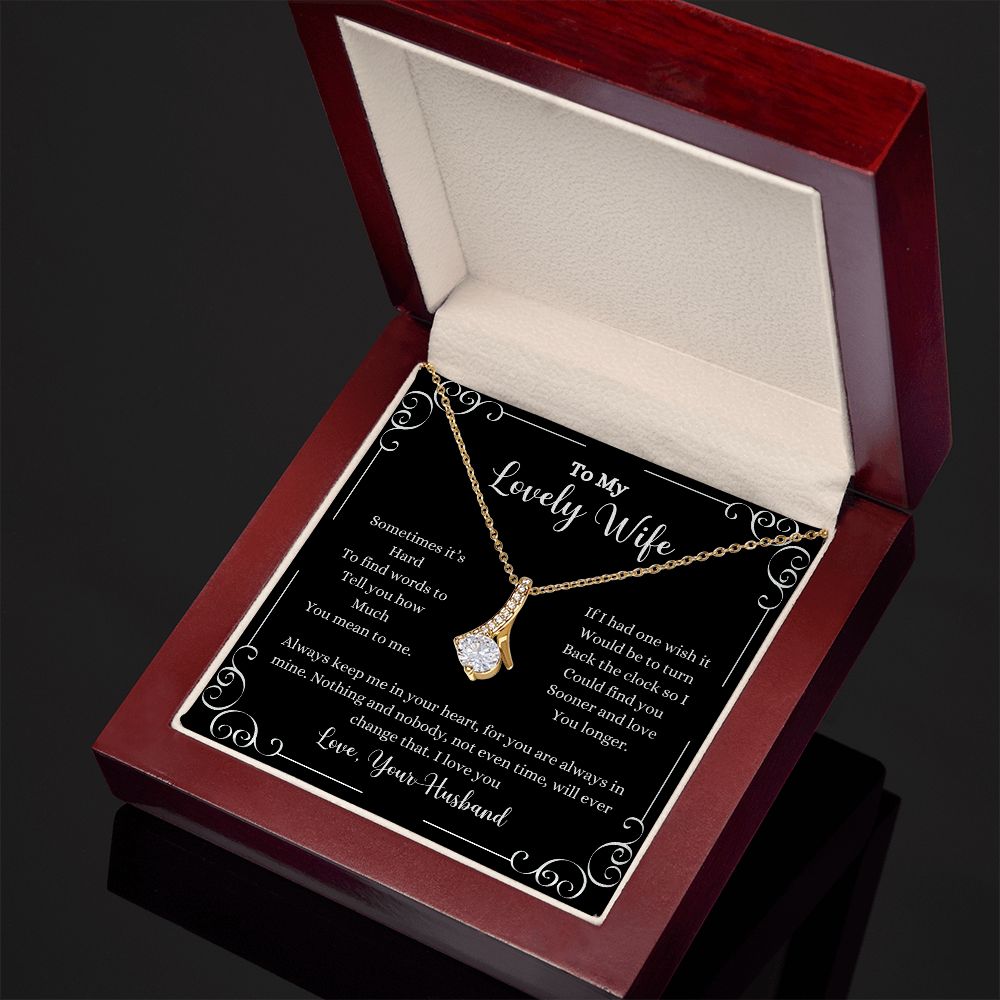 An I Love You Alluring Beauty Necklace - Gift for Wife from Husband by ShineOn Fulfillment, in a wooden box with a message on it.