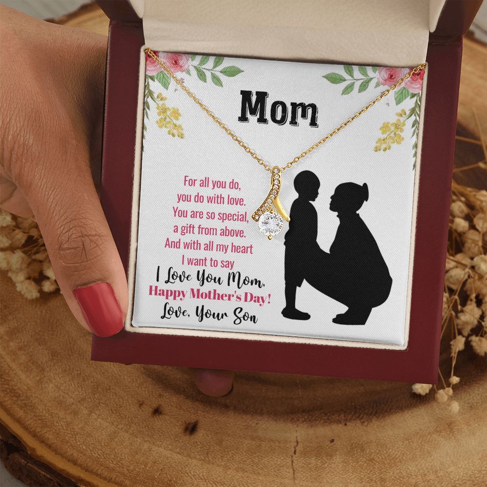 A gift box with the To My Mom From Son - Happy Mother's Day - Alluring Beauty Necklace by ShineOn Fulfillment.