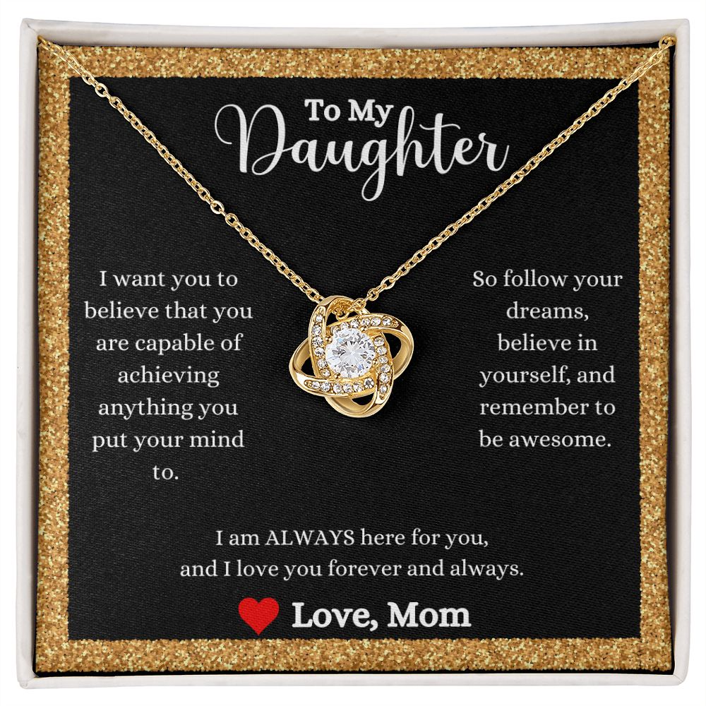 A ShineOn Fulfillment gift box with an I Love You Forever And Always Love Knot Necklace - Gift for Daughter from Mom.