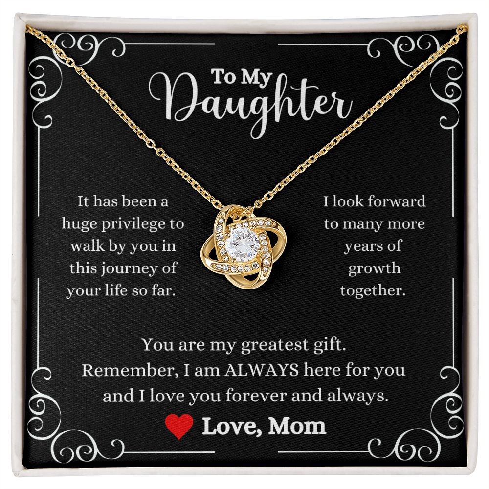 A ShineOn Fulfillment gift box with an I Love You Forever And Always Love Knot Necklace - Gift for Daughter from Mom.