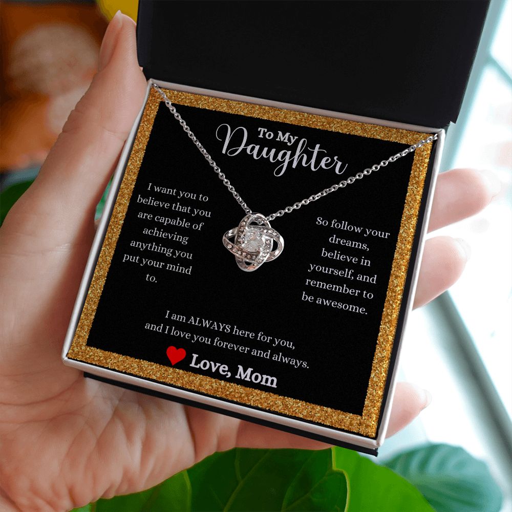 A ShineOn Fulfillment gift box with an I Love You Forever And Always Love Knot Necklace - Gift for Daughter from Mom.