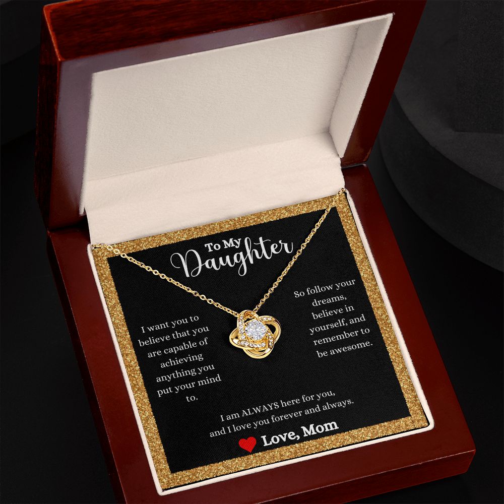 A ShineOn Fulfillment gift box with the I Love You Forever And Always Love Knot Necklace - Gift for Daughter from Mom.