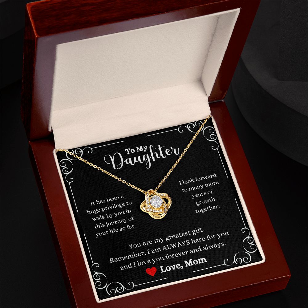 A ShineOn Fulfillment gift box with the I Love You Forever And Always Love Knot Necklace - Gift for Daughter from Mom.