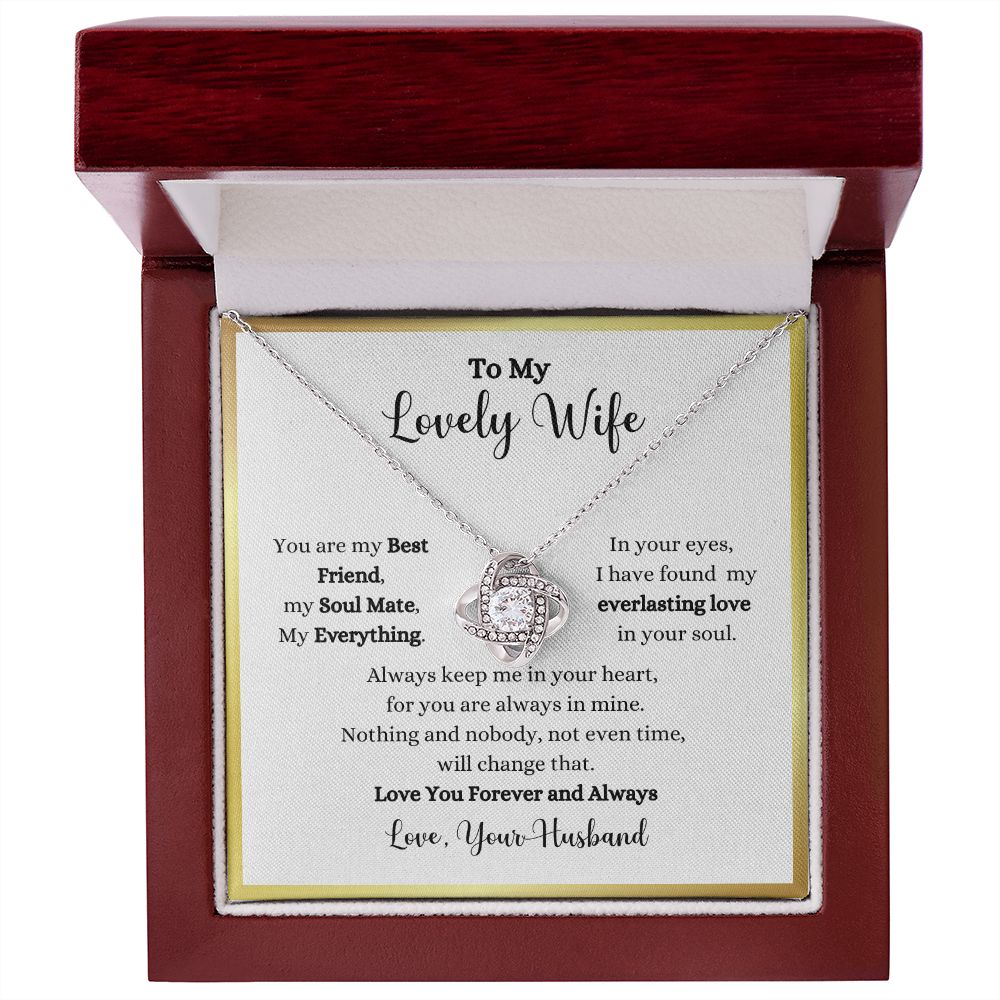 A ShineOn Fulfillment gift box with an Always Keep Me In Your Heart Love Knot Necklace - Gift for Wife from Husband.