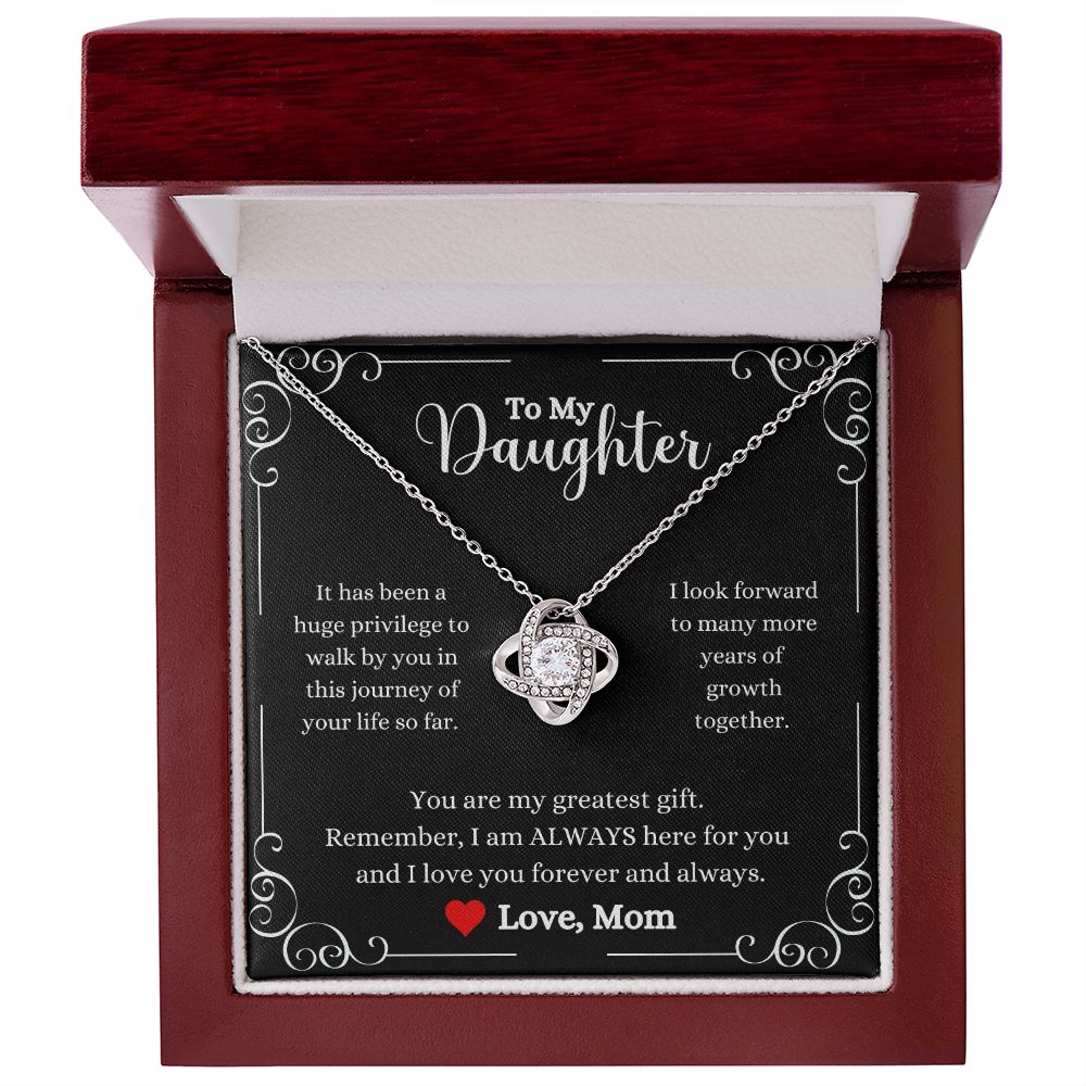 A ShineOn Fulfillment gift box with an I Love You Forever And Always Love Knot Necklace - Gift for Daughter from Mom.
