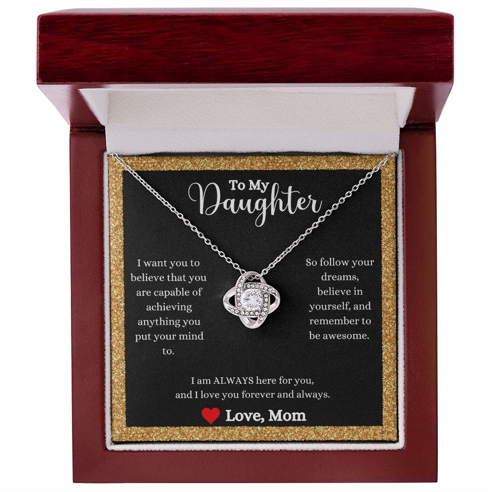 A ShineOn Fulfillment gift box with an I Love You Forever And Always Love Knot Necklace - Gift for Daughter from Mom.
