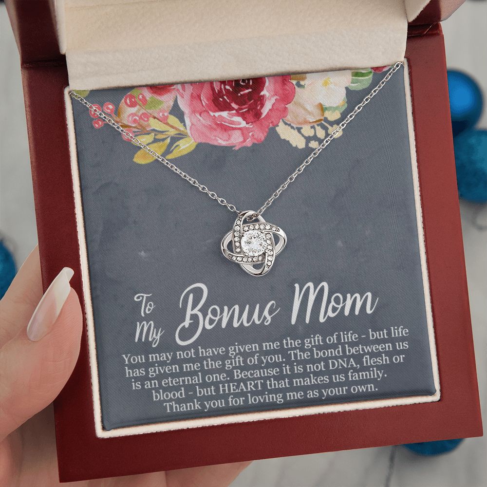 A ShineOn Fulfillment gift box with the Life Has Given Me The Gift of You Love Knot Necklace - For Bonus Mom.