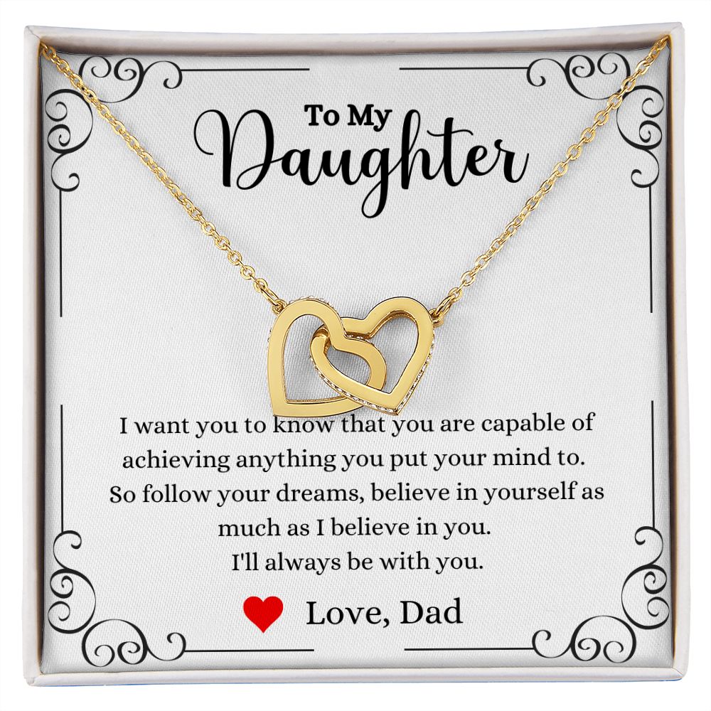 A ShineOn Fulfillment gift box with a Follow Your Dreams Interlocking Hearts Necklace - Gift for Daughter from Dad.