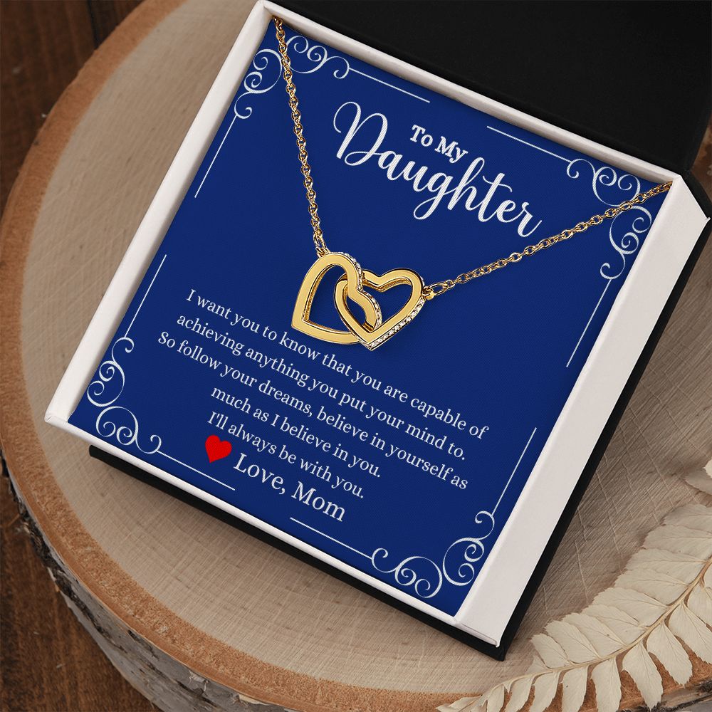 A ShineOn Fulfillment gift box with the I Will Always Be With You Interlocking Hearts Necklace- Gift for Daughter from Mom for a daughter.