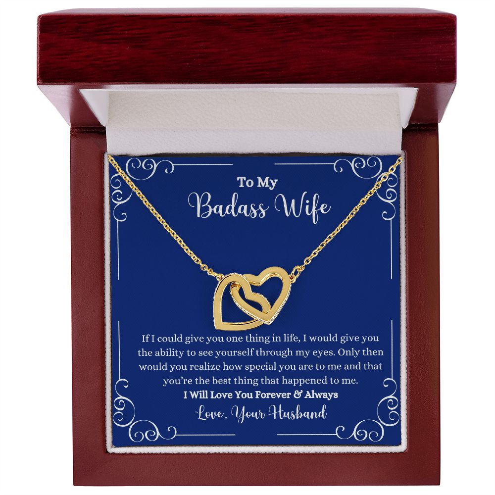 A ShineOn Fulfillment gift box with an I Will Love You Forever & Always Interlocking Hearts Necklace - Gift for Wife from Husband that says to my bossy wife.