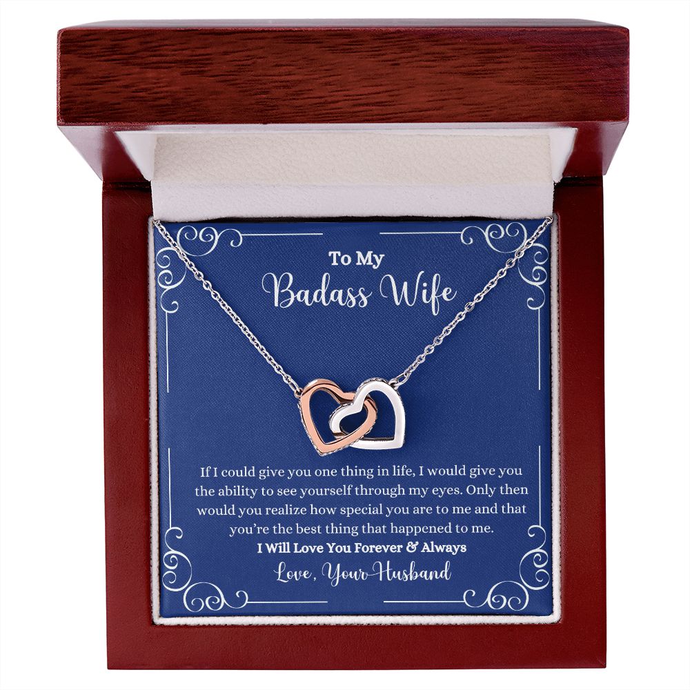 A ShineOn Fulfillment gift box with an I Will Love You Forever & Always Interlocking Hearts Necklace - Gift for Wife from Husband that says to my bossy wife.