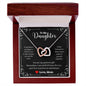 A ShineOn Fulfillment gift box with the "I Love You Forever And Always Interlocking Hearts Necklace - Gift for Daughter from Mom" and a message on it.