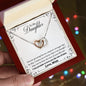 A person is holding a ShineOn Fulfillment gift box with a Love You The Rest of Mine Interlocking Hearts Necklace - Gift for Daughter in it.