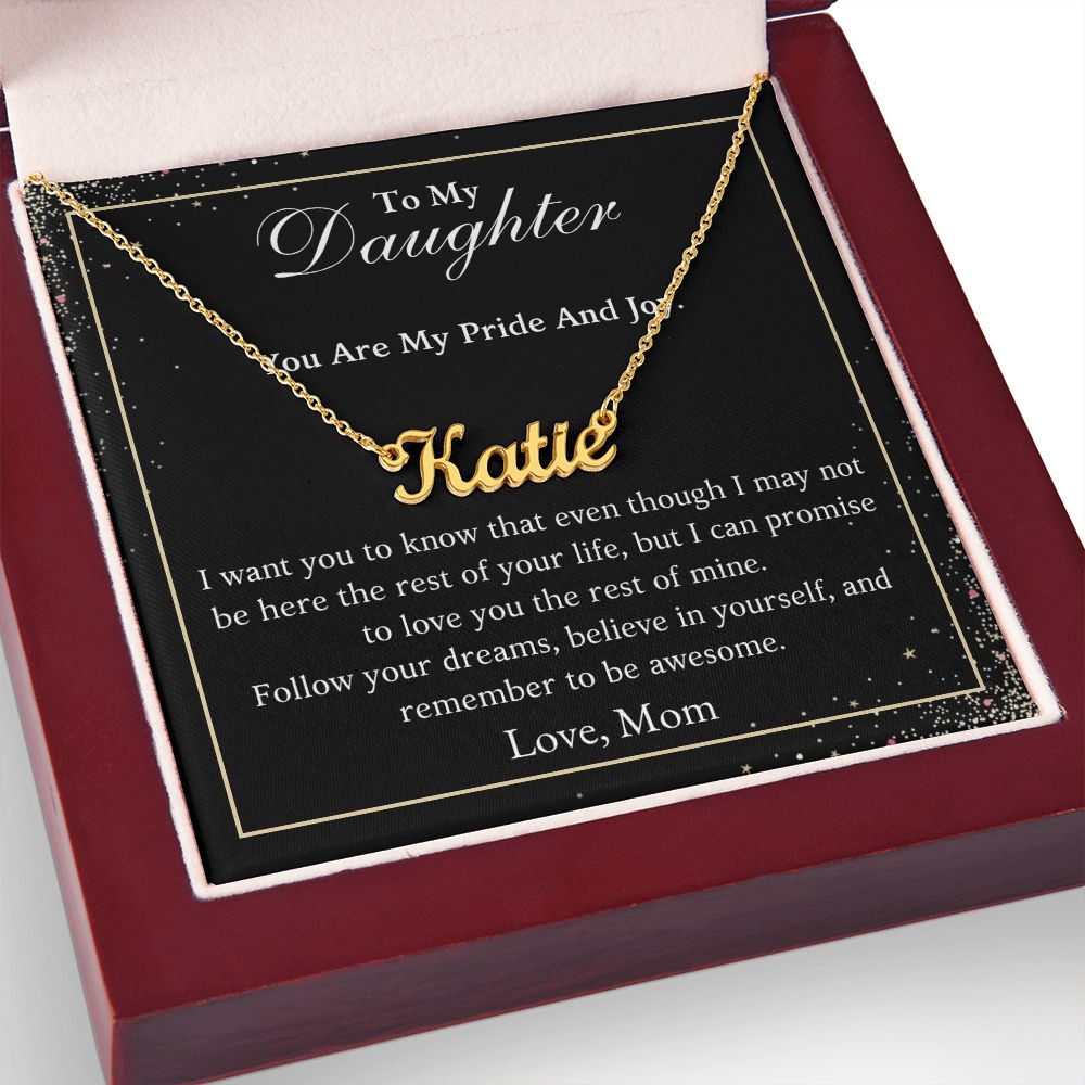 A ShineOn Fulfillment gift box with a You Are My Pride And Joy Custom Name Necklace - For Daughter From Mom.