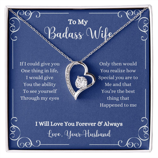 A I Will Love You Forever & Always Forever Love Necklace - Gift for Wife from Husband necklace with the words to my bridesmaid wife, made by ShineOn Fulfillment.