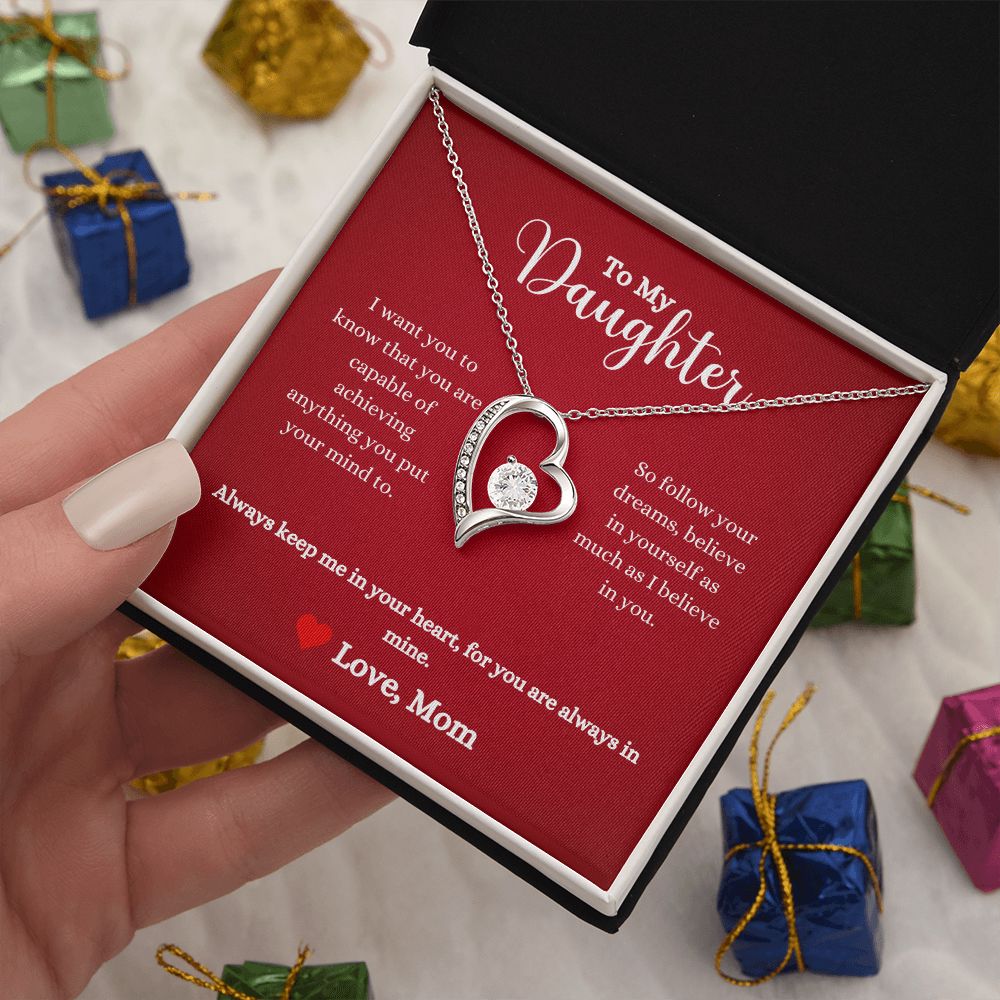 A ShineOn Fulfillment gift box with an Always Keep Me In Your Heart Forever Love Necklace - Gift for Daughter from Mom.
