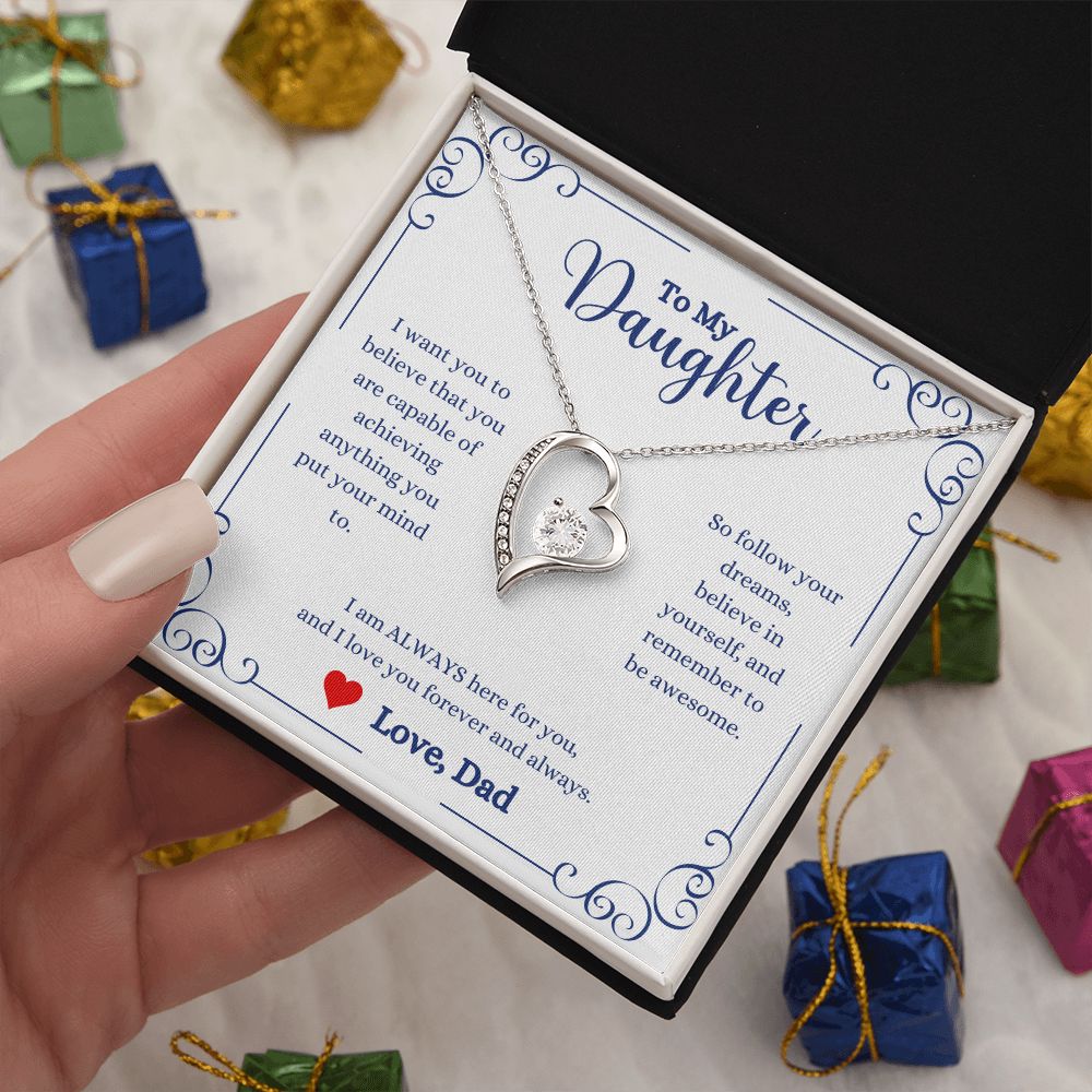 A ShineOn Fulfillment gift box with the I Love You Forever And Always Forever Love Necklace for a daughter.