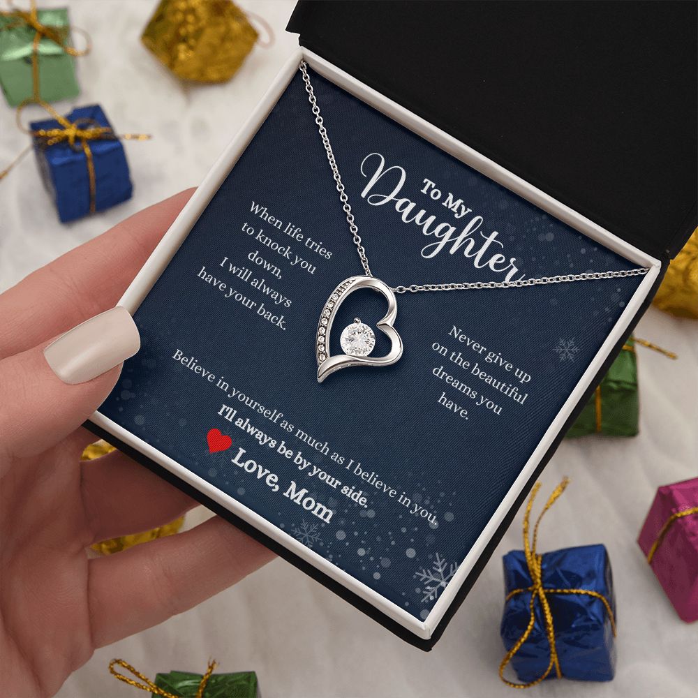 A ShineOn Fulfillment gift box with the "I'll Always Be By Your Side Forever Love Necklace - Gift for Daughter from Mom" for a daughter.