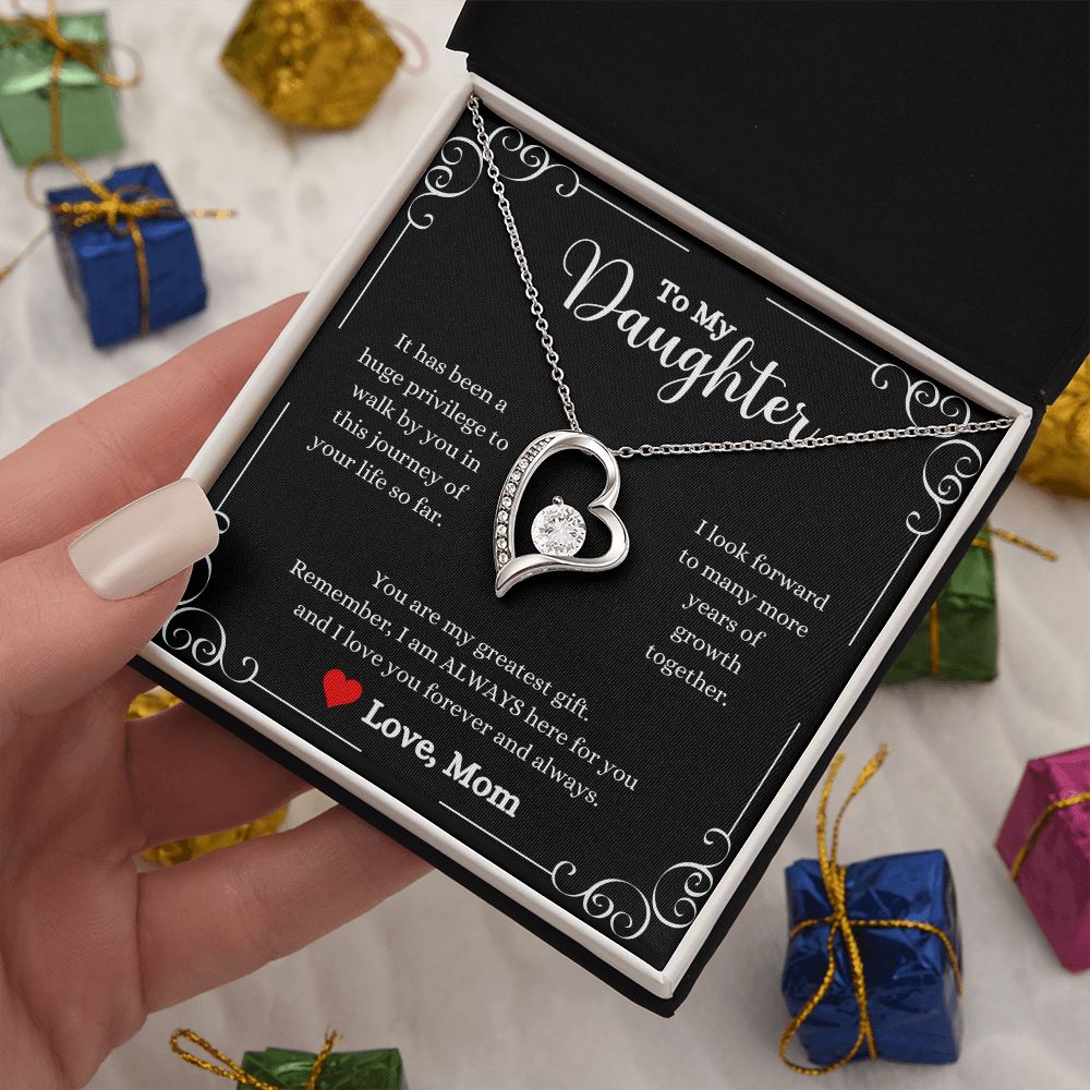 A ShineOn Fulfillment gift box with an I Love You Forever And Always Forever Love Necklace - Gift for Daughter from Mom for a daughter.