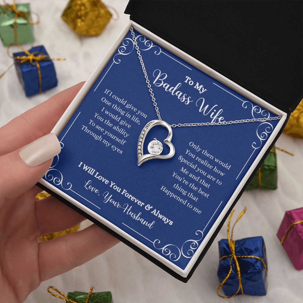 A ShineOn Fulfillment gift box with the I Will Love You Forever & Always Forever Love Necklace - Gift for Wife from Husband and a poem.