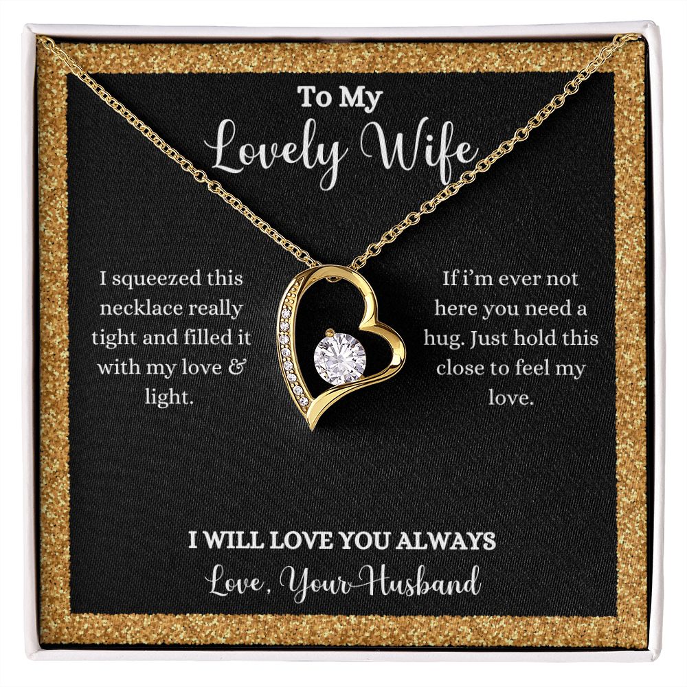 A heart shaped I Love You Forever Love Necklace - Gift for Wife from Husband with the words to my lovely wife by ShineOn Fulfillment.