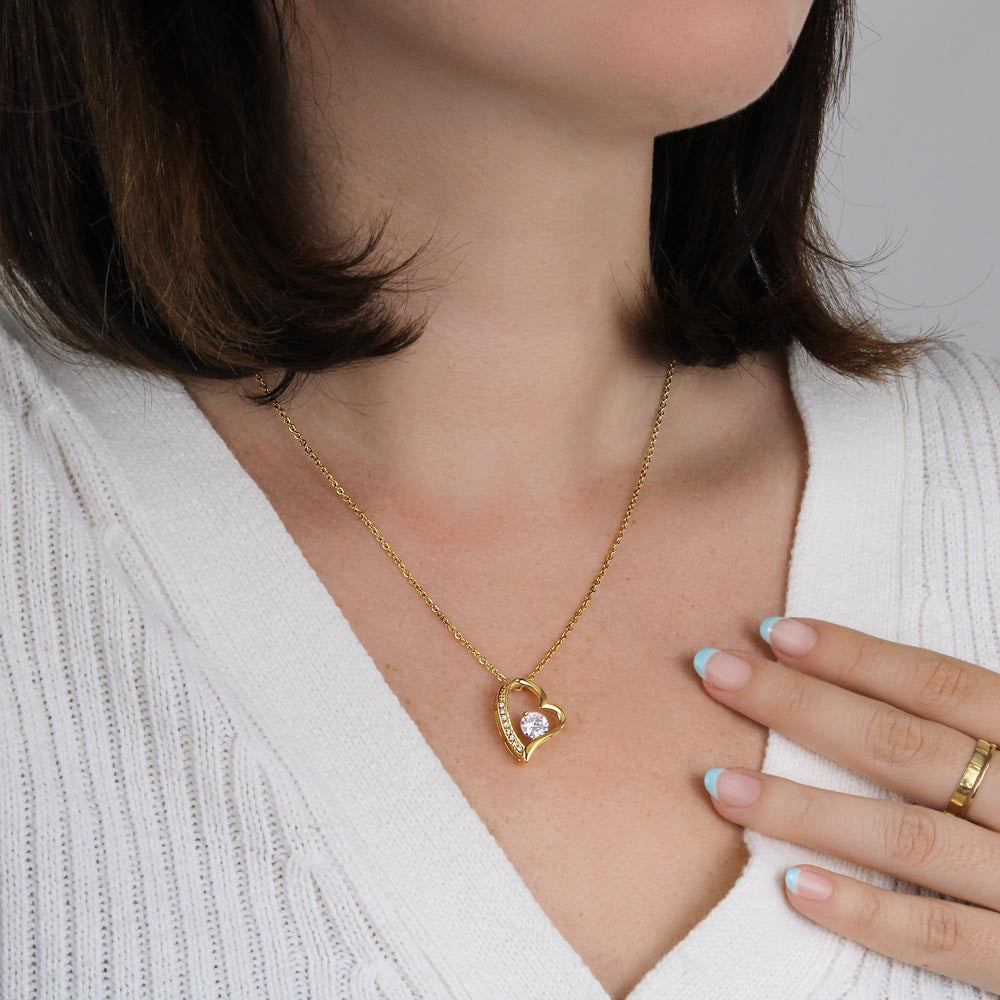 A woman wearing a ShineOn Fulfillment You Are My Best Friend Forever Love Necklace for Wife.
