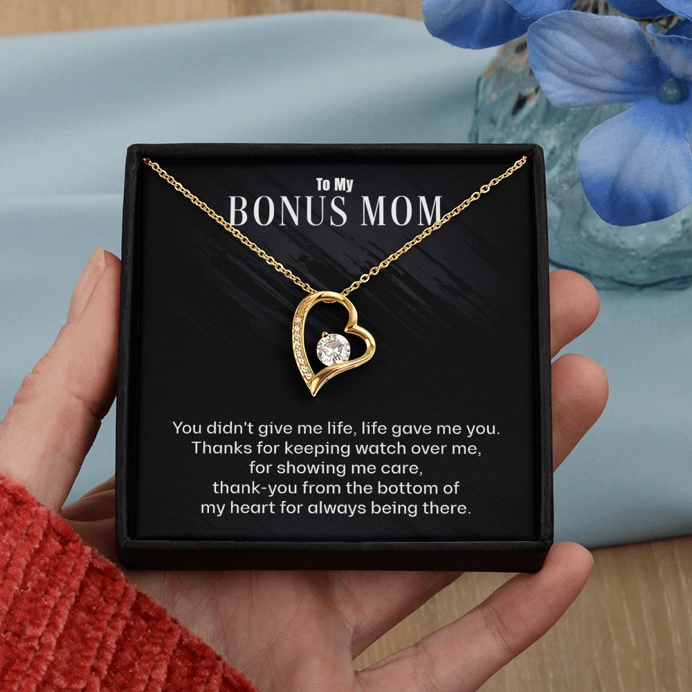 A ShineOn Fulfillment gift box with a To My Bonus Mom - Thank You For Always Being There - Forever Love Necklace.