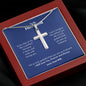 An Every Day Of My Life Is Perfect Artisan Cross Necklace – For Husband by ShineOn Fulfillment in a red box with a message on it.