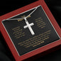 A I Love You to the Moon and Back Artisan Cross Necklace – For Husband by ShineOn Fulfillment with a poem on it in a red box.