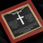 A ShineOn Fulfillment "I Love You For All That That You Are Artisan Cross Necklace – For Husband" with a poem on it in a red box.