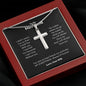 An Always & Forever Artisan Cross Necklace for Husband from ShineOn Fulfillment in a box with a poem on it.