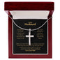 The I Love You to the Moon and Back Artisan Cross Necklace – For Husband by ShineOn Fulfillment in a wooden box.