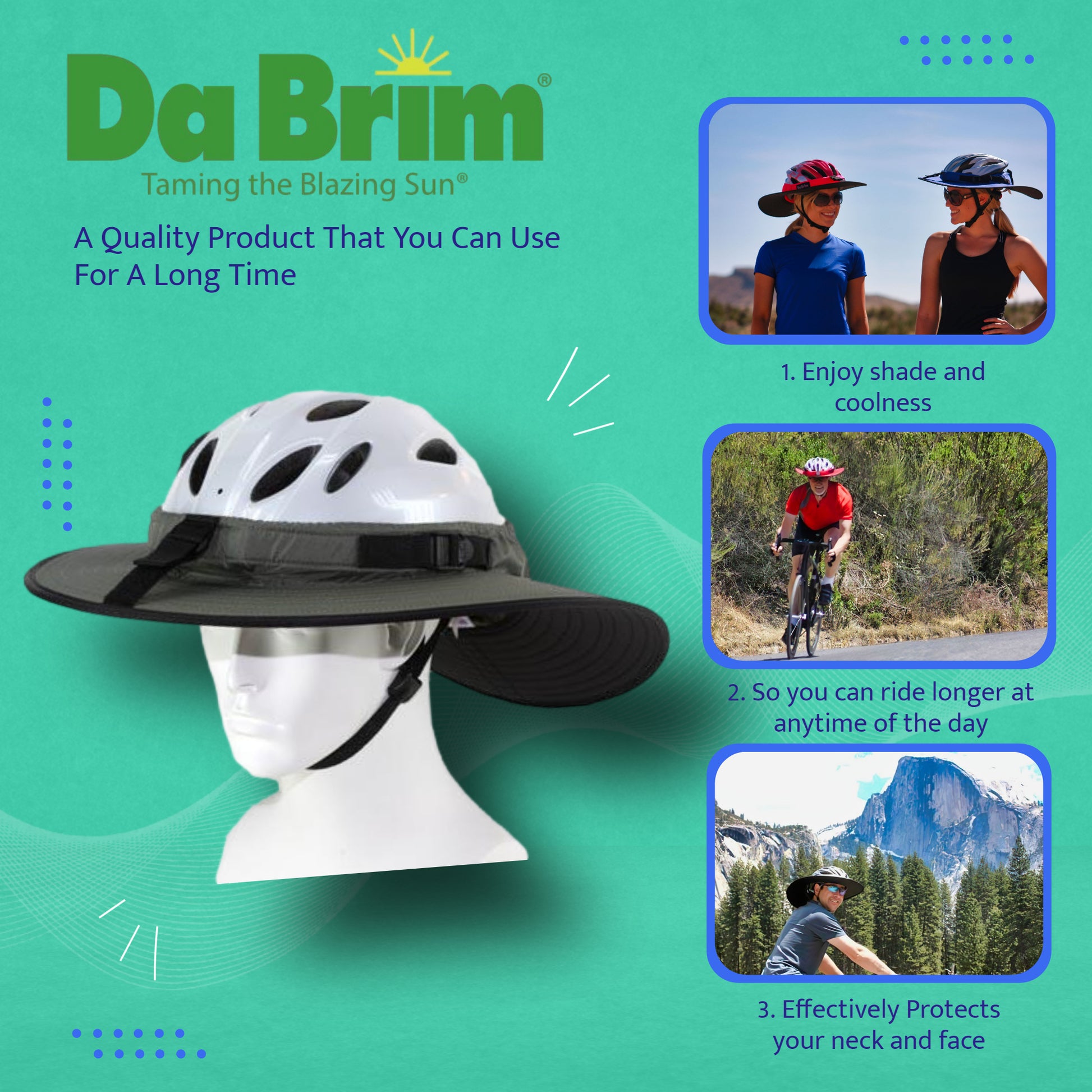 Enjoy shade and coolness of Da Brim Cycling Classic so you can ride longer at anytime of the day.