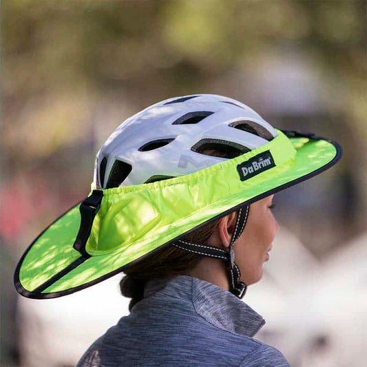 A young lady wearing Fluorescent Yellow Da Brim Sporty Cycling.