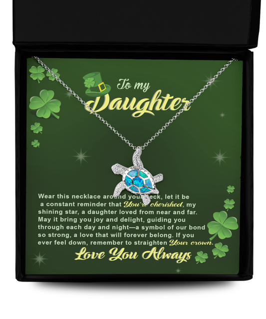 St Patrick's Day gift - To My Daughter, Near And Far Opal Turtle Necklace in genuine .925 Sterling Silver, reflecting the spiritual significance of St Patrick's Day by Gearbubble.