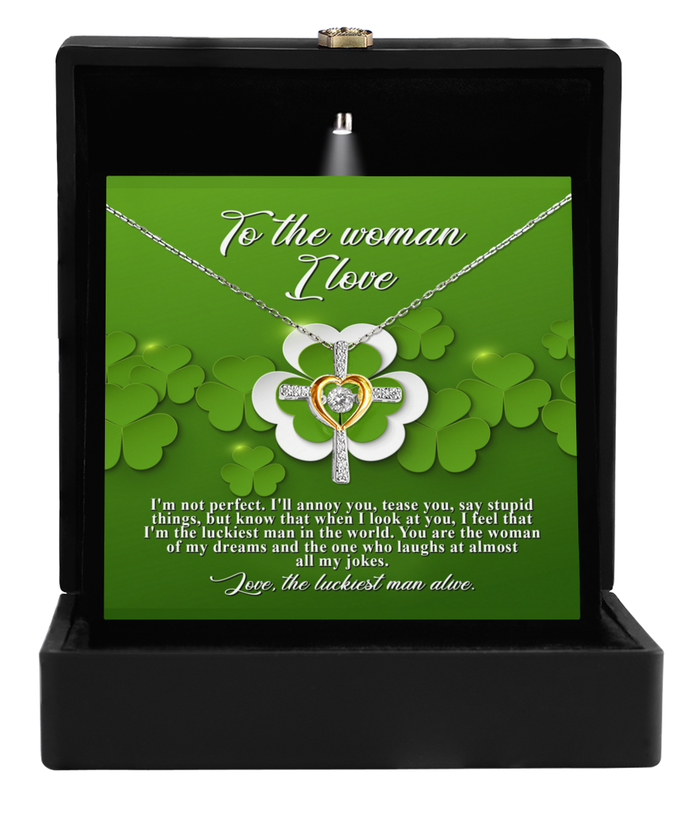 A "To My Soulmate, Luckiest Man - Cross dancing" necklace by Gearbubble with a shamrock on it.