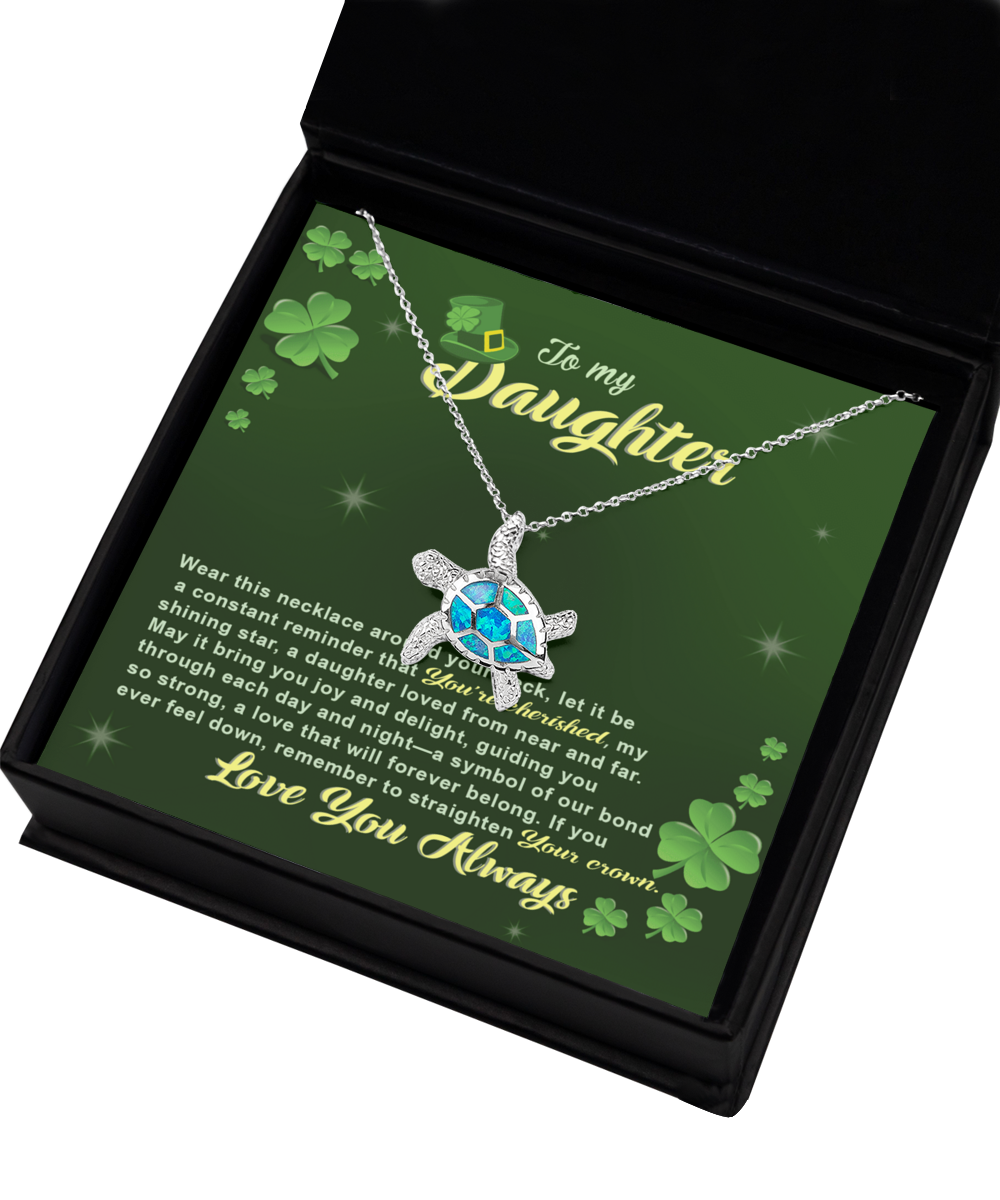 Sentence with replaced product:

A gift box with a genuine Gearbubble .925 Sterling Silver Opal Turtle Necklace and a shamrock, both carrying spiritual significance.