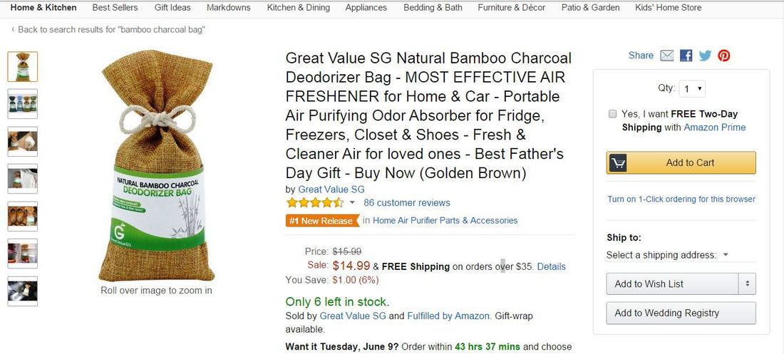 Golden Brown Natural Bamboo Charcoal Deodorizing Bag Is No. 1 Hot New Release On Amazon.com