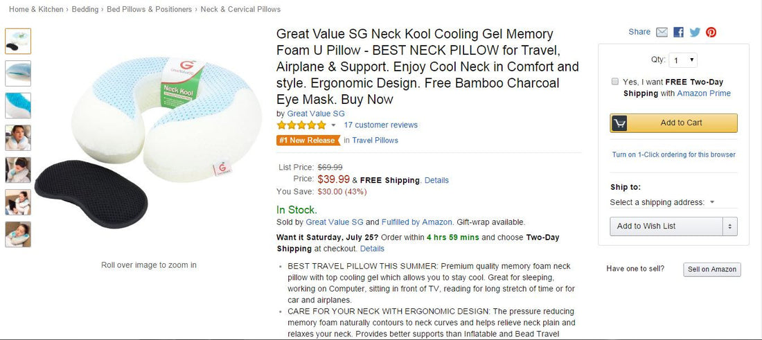 Neck Kool Gel Memory Foam U Pillow As Number 1 New Release In Travel Pillows at Golden Value SG