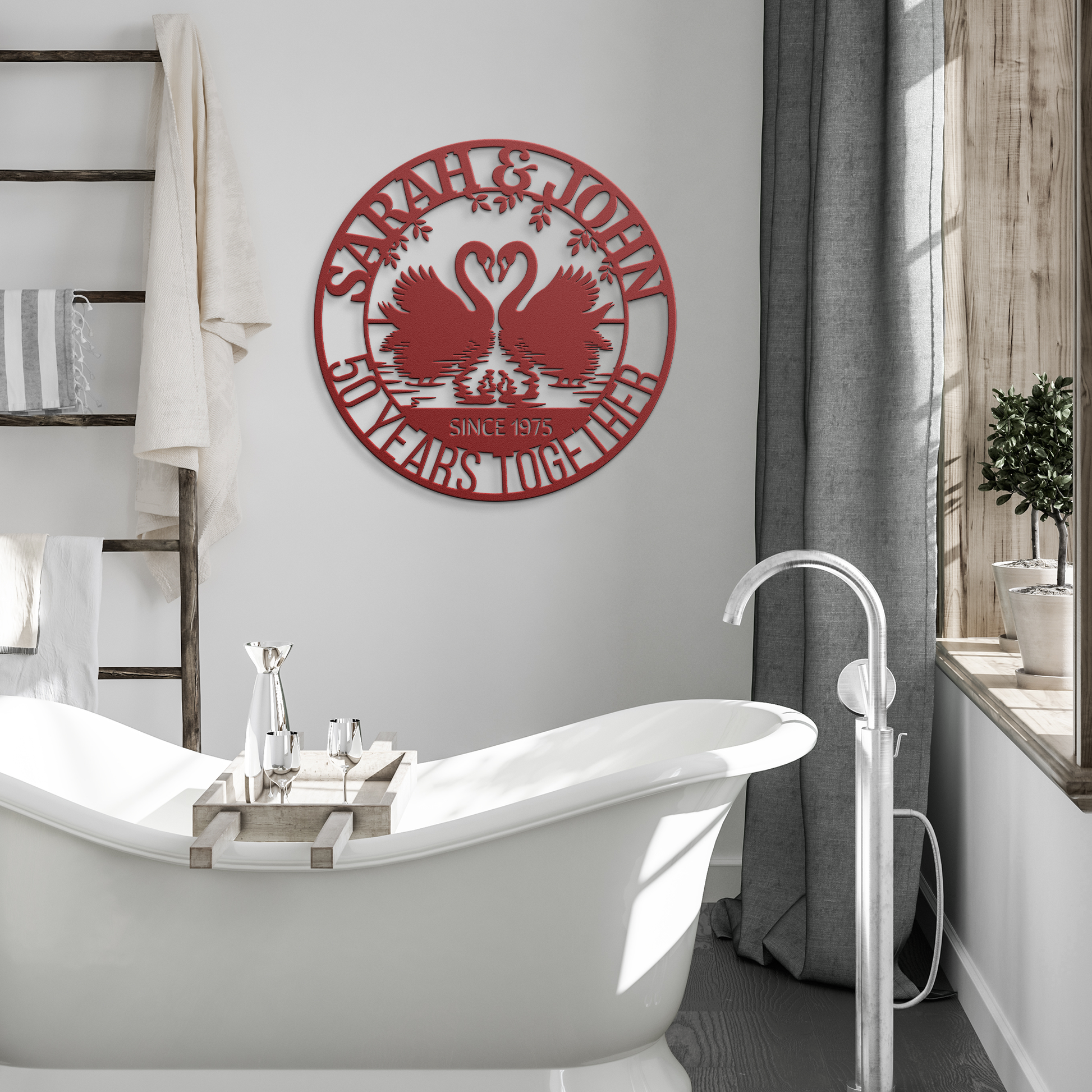 50th_Wedding_Anniversary_Swans_Metal_Wal_Red_Modern_Bathroom_Mockup.png