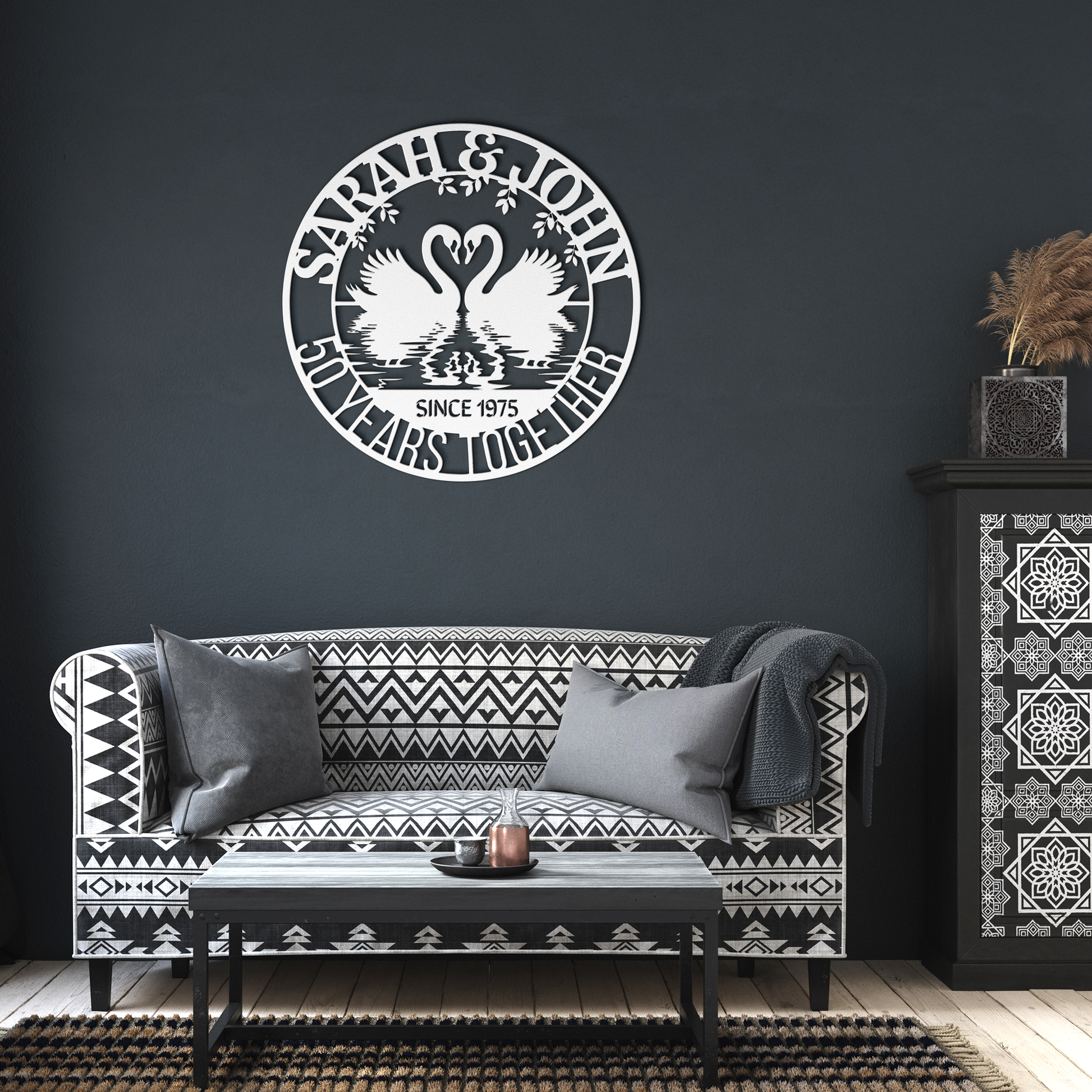 50th_Wedding_Anniversary_Swans_Metal_Wal_White_Dark_Living_Room_Mockup.png