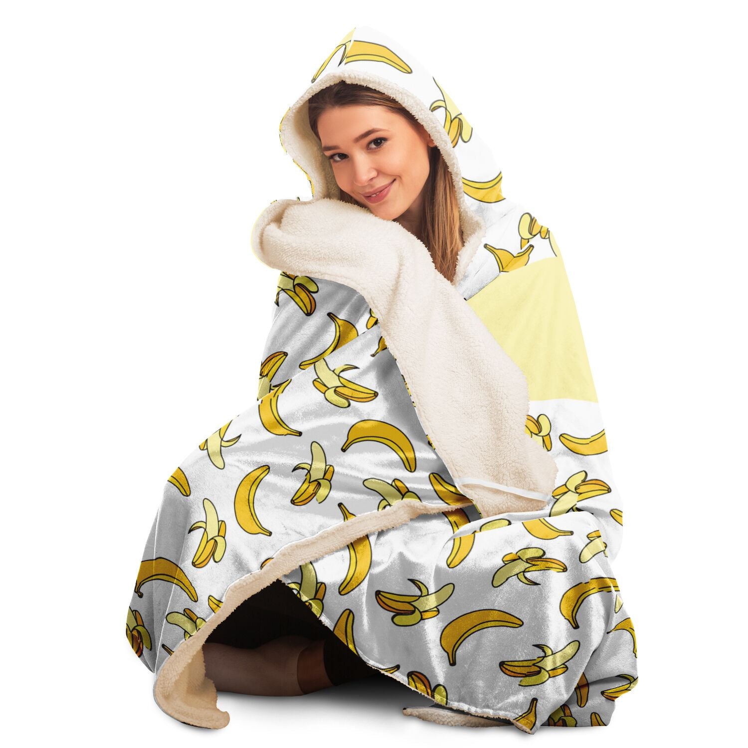 Silky smooth Nana You're The Best Blanket Hoodie with Banana Pattern made of micro-mink fabric from Subliminator.