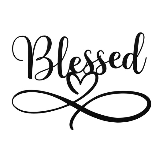 The Blessed Metal Wall Art features the word "Blessed" in cursive, made from 18 gauge steel, with a heart and infinity symbol. It's an elegant metal sign perfect for enhancing your home decor.