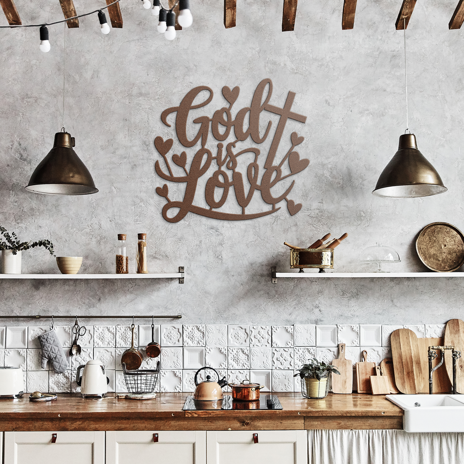 Christian_Metal_Art_-_God_is_Love_Copper_Rustic_Kitchen_Mockup.png