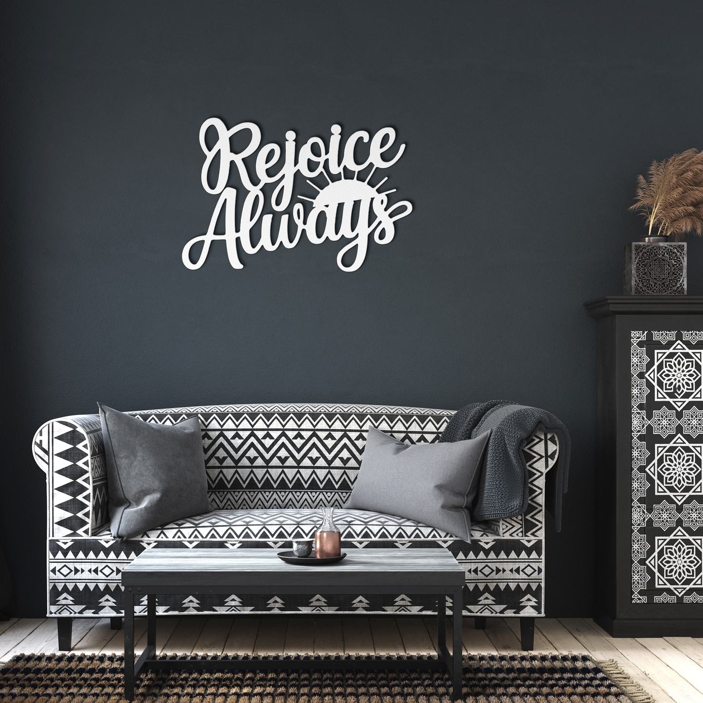Christian_Metal_Sign_-_Rejoice_Always_White_Dark_Living_Room_Mockup.png