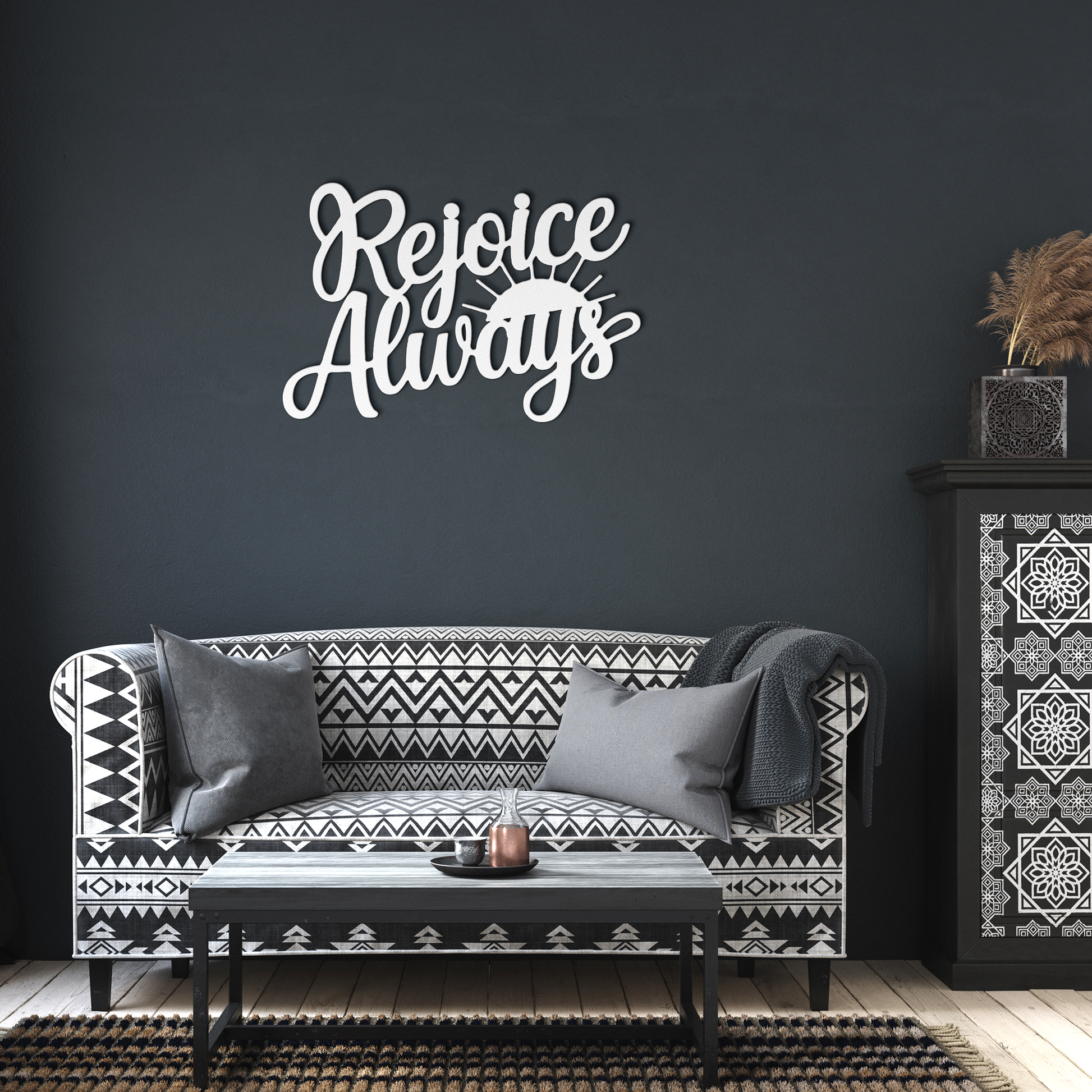 Christian_Metal_Sign_-_Rejoice_Always_White_Dark_Living_Room_Mockup.png