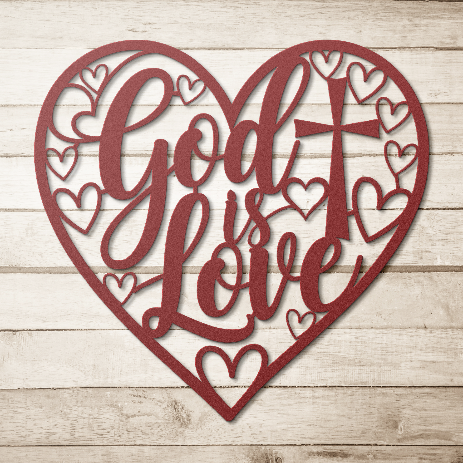God_Is_Love_Christian_Metal_Sign_Red_Simple_Wood_BKGD_Mockup.png