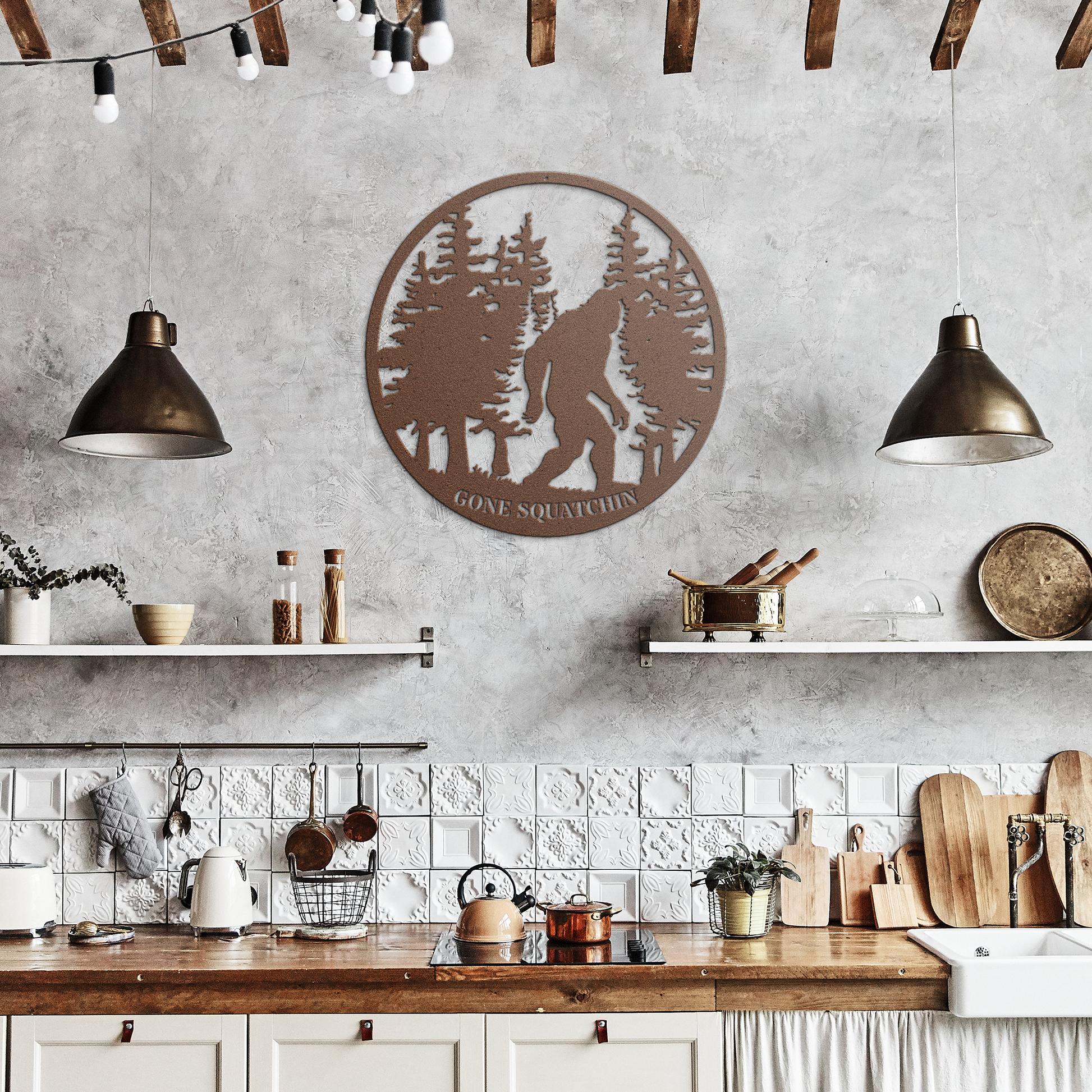 Gone_Squatchin_Bigfoot_Metal_Sign_Copper_Rustic_Kitchen_Mockup.png