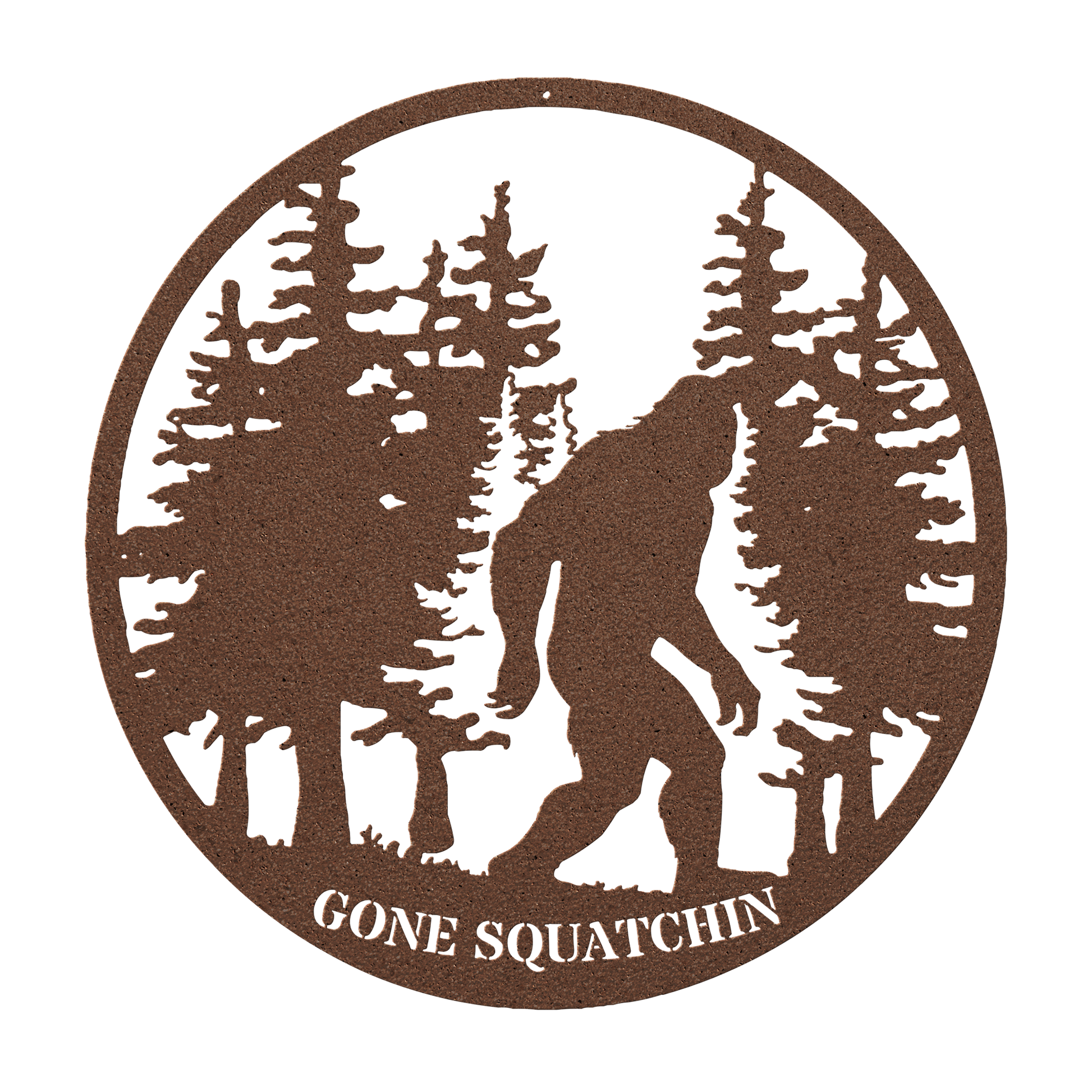 Gone_Squatchin_Bigfoot_Metal_Sign_Copper_Transparent_Mockup.png